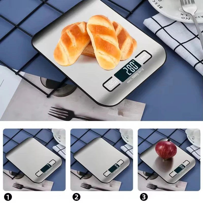 Digital Kitchen Scale LED Display 5kg/1g Stainless Steel Panel Electronic Scales Home Food Snacks Weighing Baking Tool